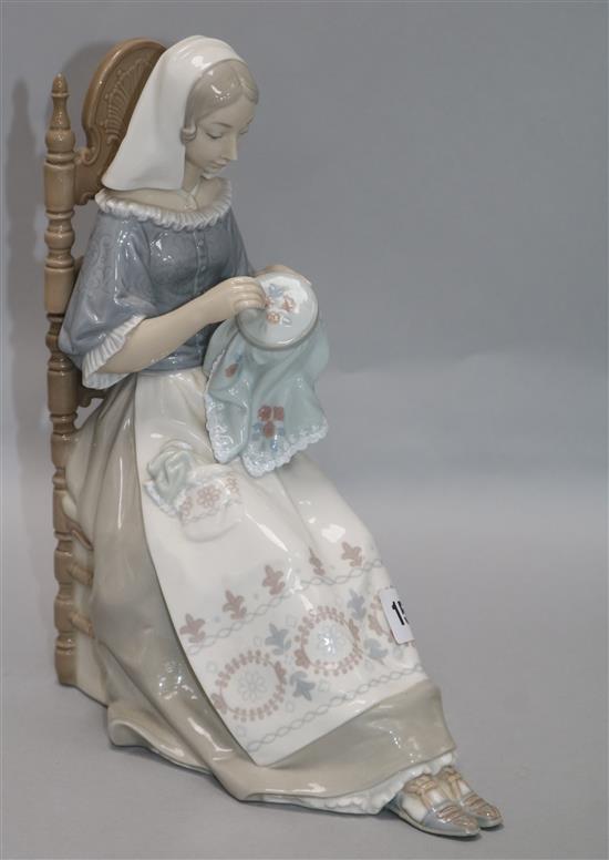 A Lladro figure of a sewing girl 28cm.